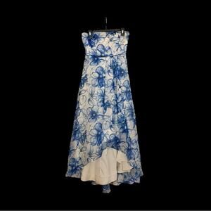 Aidan Mattox White and Blue High Low Dress